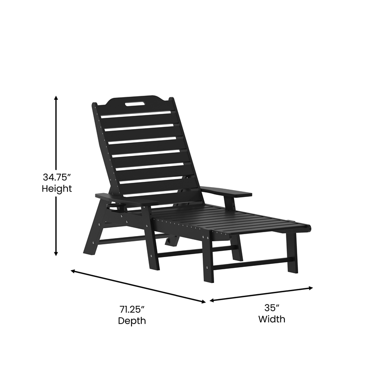 3pc Commercial Indoor/Outdoor Adirondack Set with 2 Loungers Side Table - Black