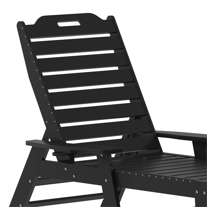3pc Commercial Indoor/Outdoor Adirondack Set with 2 Loungers Side Table - Black