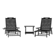 3pc Commercial Indoor/Outdoor Adirondack Set with 2 Loungers Side Table - Black