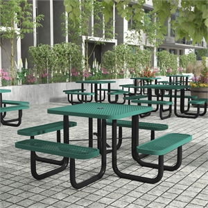 Commercial 46 Inch Square Expanded Mesh Metal Picnic Table with Anchors - Green