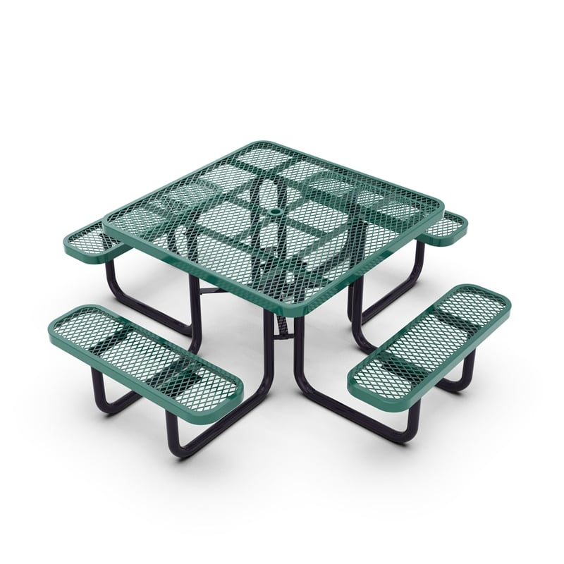 Commercial 46 Inch Square Expanded Mesh Metal Picnic Table with Anchors - Green