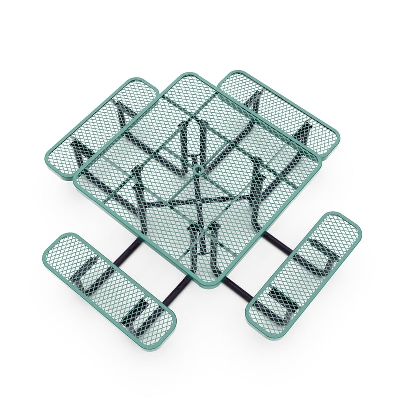 Commercial 46 Inch Square Expanded Mesh Metal Picnic Table with Anchors - Green