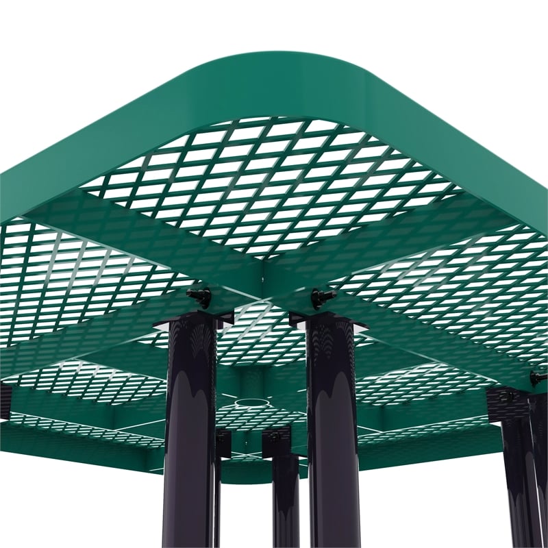 Commercial 46 Inch Square Expanded Mesh Metal Picnic Table with Anchors - Green