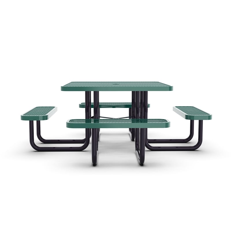 Commercial 46 Inch Square Expanded Mesh Metal Picnic Table with Anchors - Green
