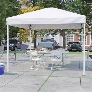 10' x 10' White Pop Up Canopy Folding Table and 4 White Folding Chairs Bundle