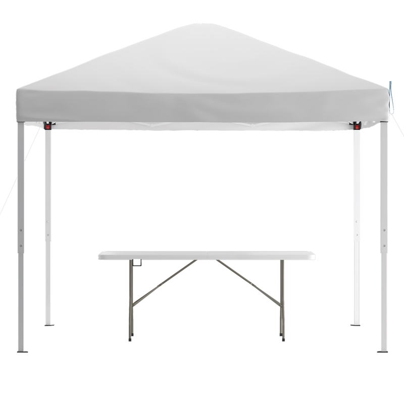 10' x 10' White Pop Up Canopy Tent and 6 Ft. Bi-Fold Table with Carrying Handle