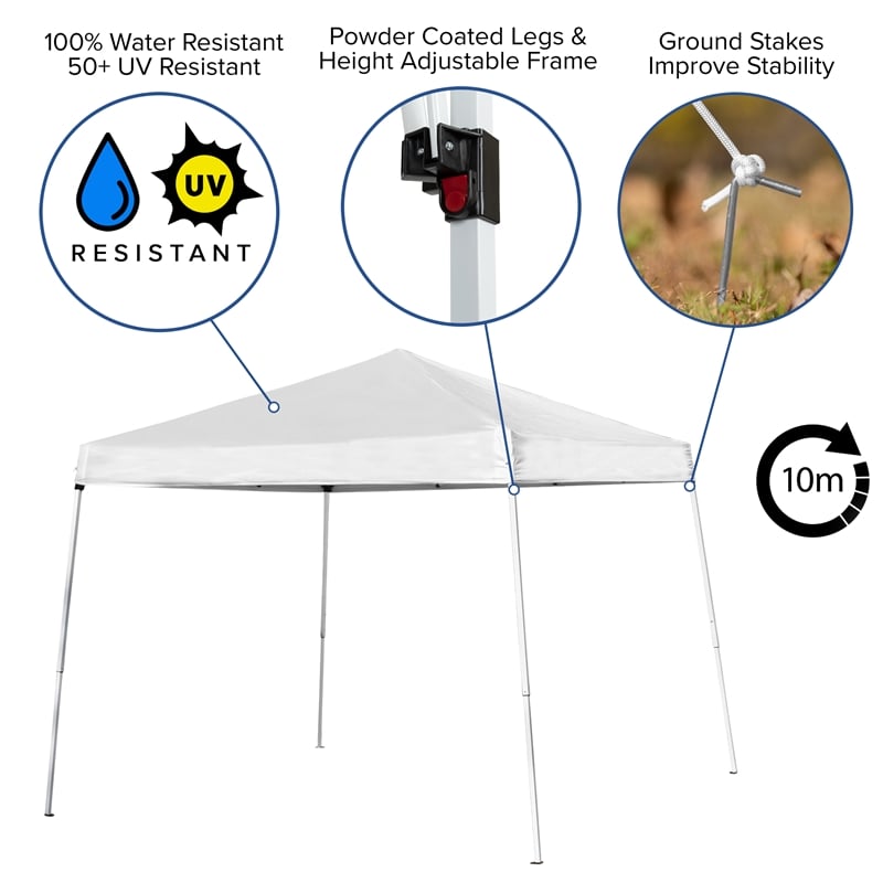 8' x 8' White Pop Up Canopy Folding Table and 4 White Folding Chairs Bundle