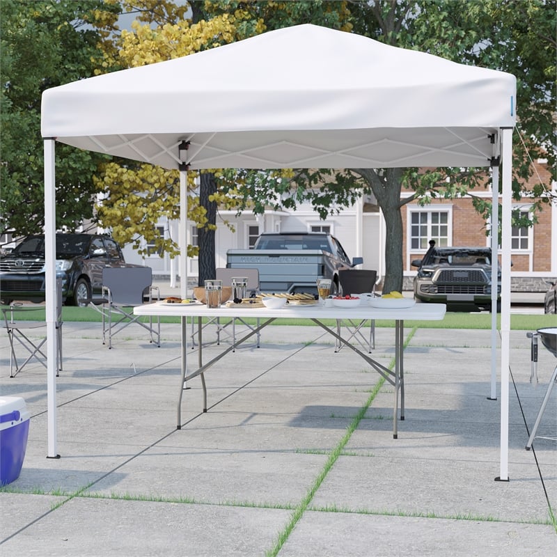 8' x 8' White Pop Up Canopy Tent and 6 Ft. Bi-Fold Table with Carrying Handle