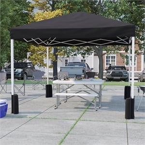 10'x10' Black Pop Up Straight Leg Canopy Tent With Sandbags and Wheeled Case
