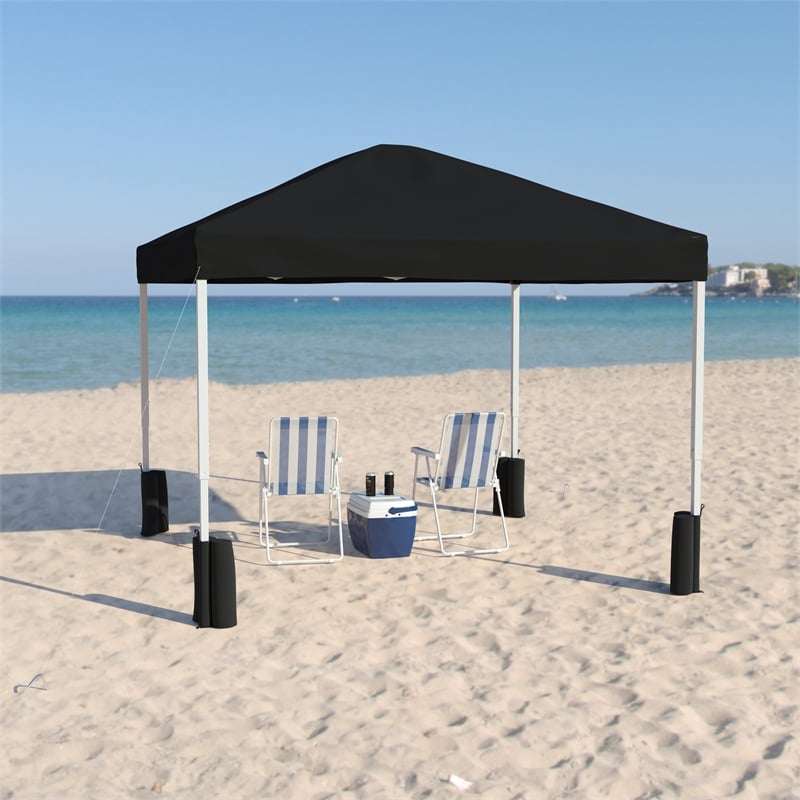 10'x10' Black Pop Up Straight Leg Canopy Tent With Sandbags and Wheeled Case