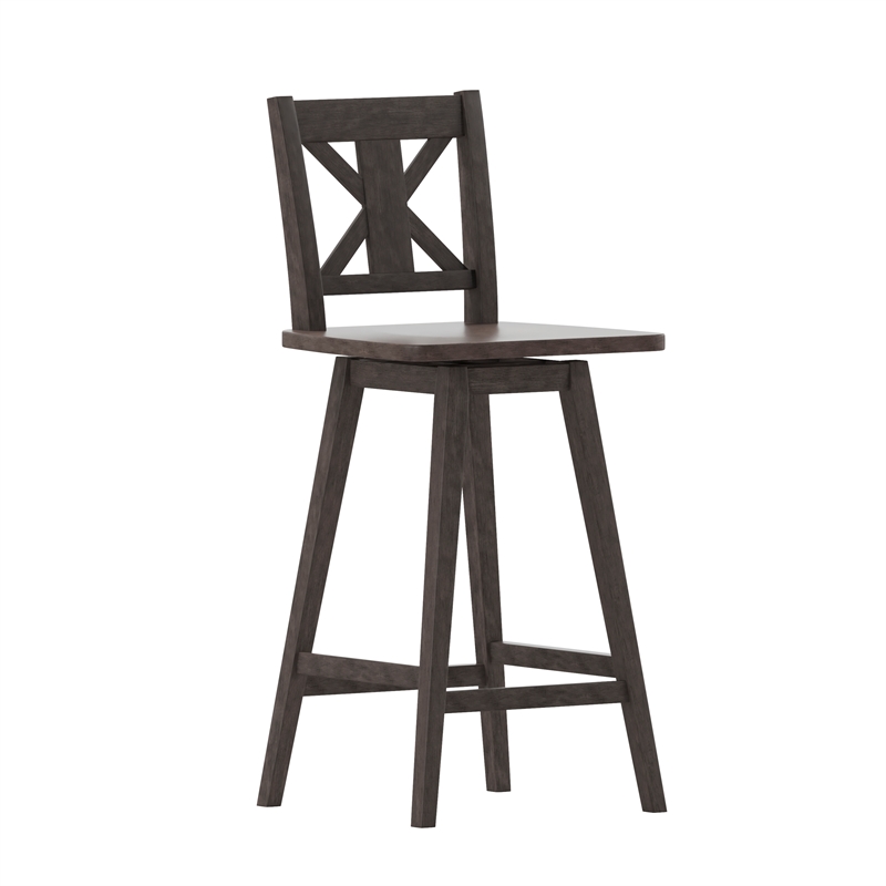 Commercial 360 Swivel Wood Bar Height Stool in Gray Wash Walnut