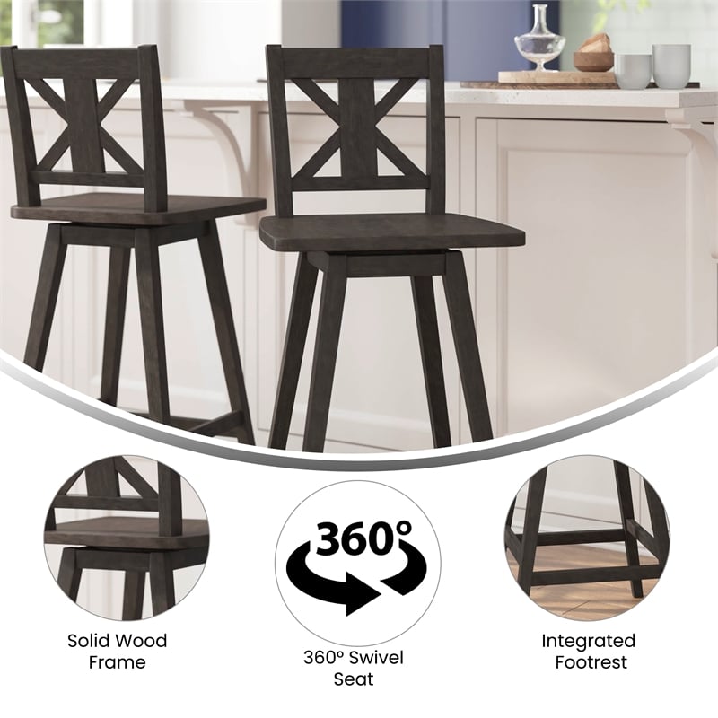 Commercial 360 Swivel Wood Bar Height Stool in Gray Wash Walnut