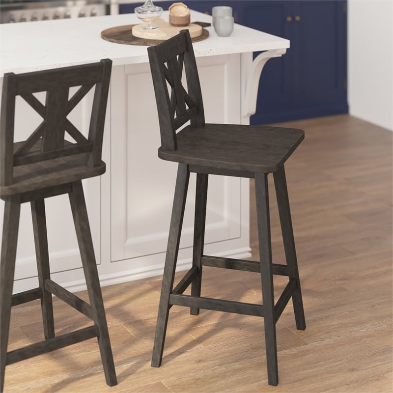 Commercial 360 Swivel Wood Bar Height Stool in Gray Wash Walnut