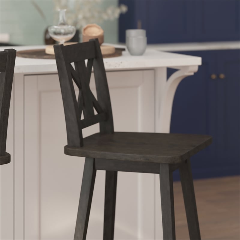 Commercial 360 Swivel Wood Bar Height Stool in Gray Wash Walnut