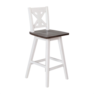Commercial 360 Swivel Wood Bar Height Stool in Antique White Wash/Gray Seat