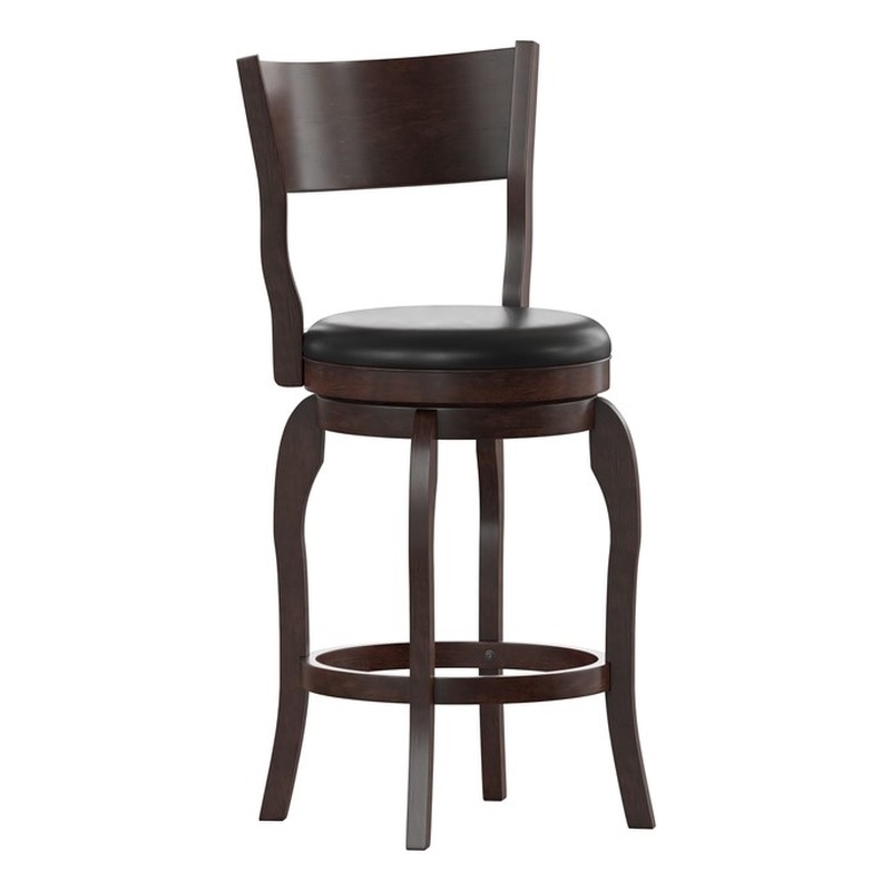 Commercial Espresso & Black LeatherSoft Wooden Swivel Counter Stools