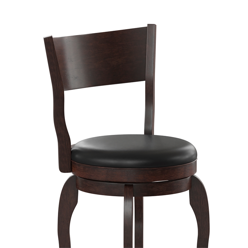 Commercial Espresso & Black LeatherSoft Wooden Swivel Counter Stools