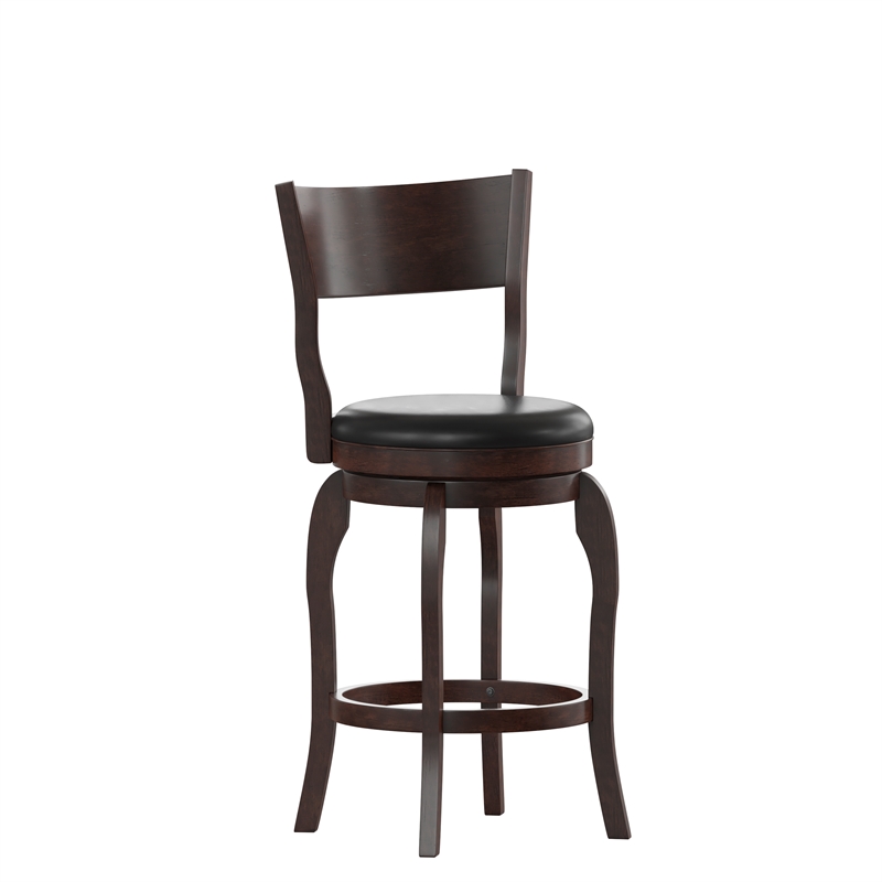 Commercial Espresso & Black LeatherSoft Wooden Swivel Counter Stools