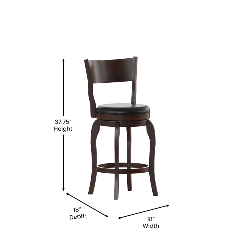 Commercial Espresso & Black LeatherSoft Wooden Swivel Counter Stools