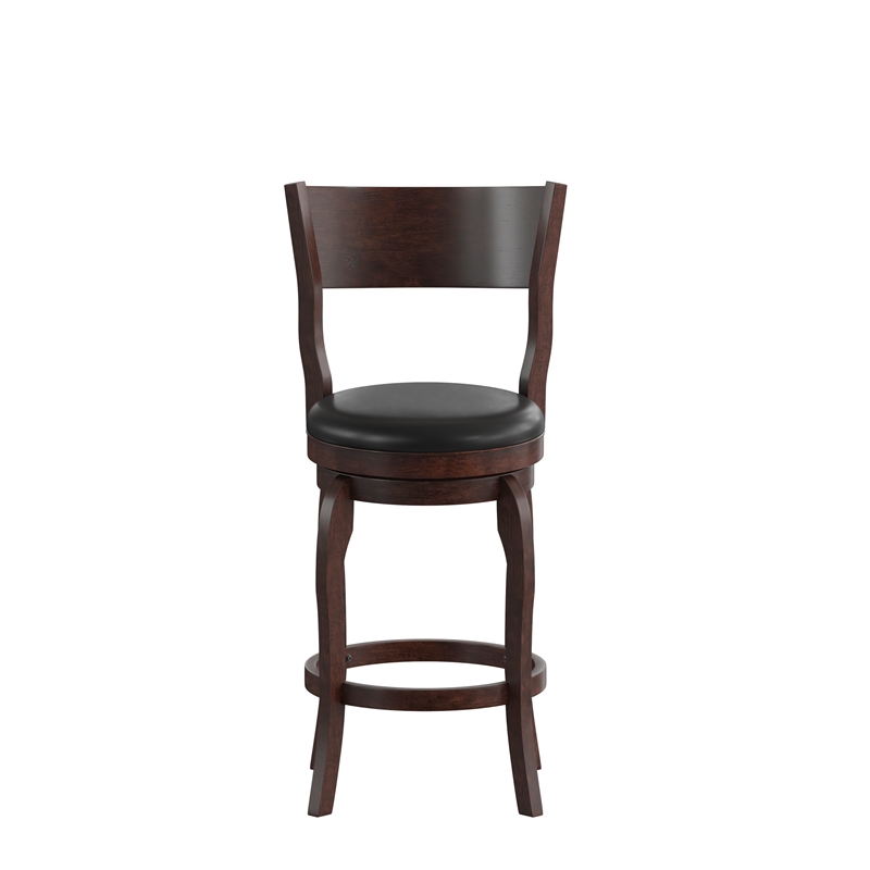 Commercial Espresso & Black LeatherSoft Wooden Swivel Counter Stools
