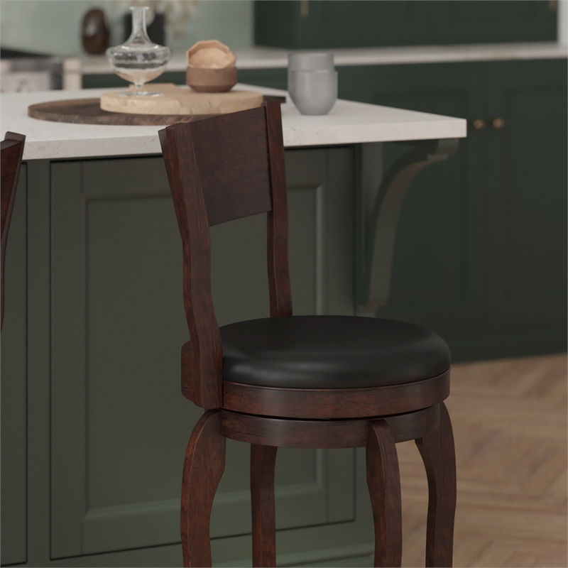 Commercial Espresso & Black LeatherSoft Wooden Swivel Counter Stools