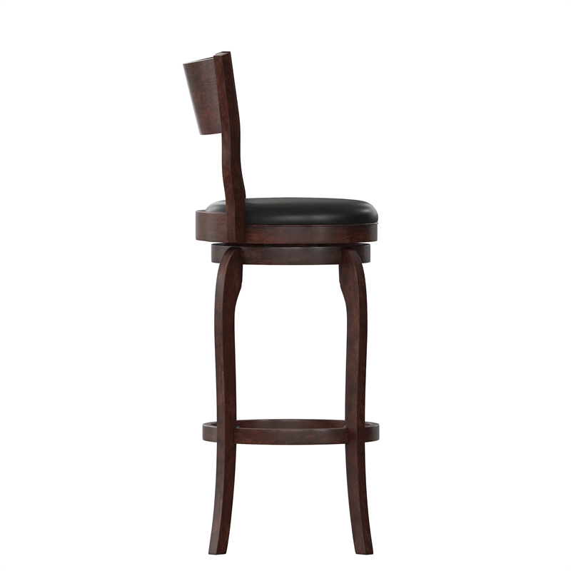 Commercial Espresso & Black LeatherSoft Wooden Swivel Bar Stools