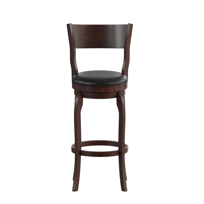 Commercial Espresso & Black LeatherSoft Wooden Swivel Bar Stools