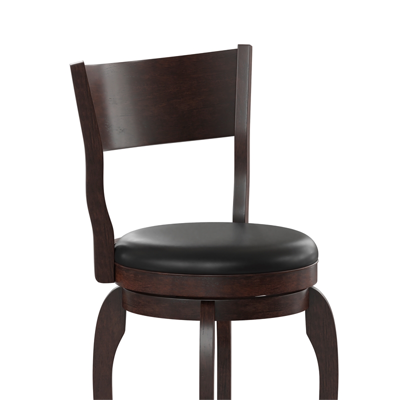 Commercial Espresso & Black LeatherSoft Wooden Swivel Bar Stools