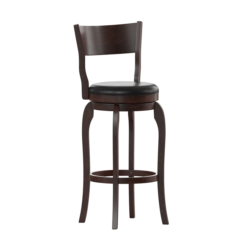 Commercial Espresso & Black LeatherSoft Wooden Swivel Bar Stools