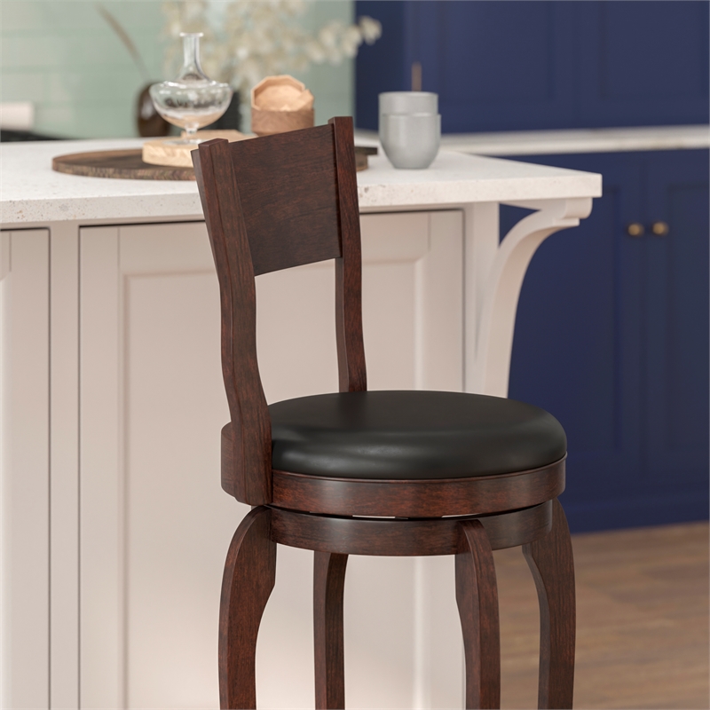 Commercial Espresso & Black LeatherSoft Wooden Swivel Bar Stools