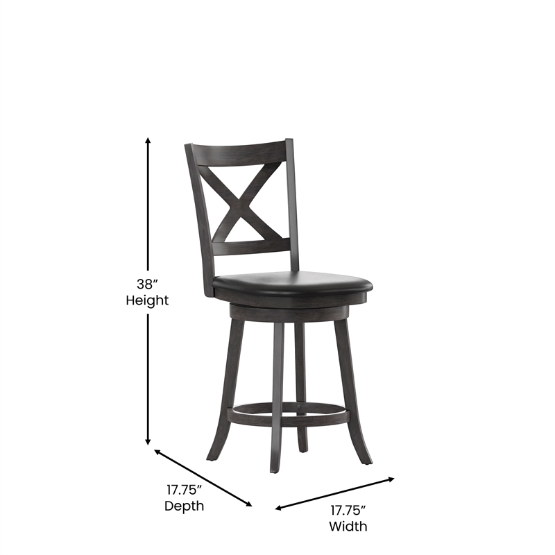 Commercial Wooden Swivel Counter Stools - Gray Wash Walnut/Black LeatherSoft