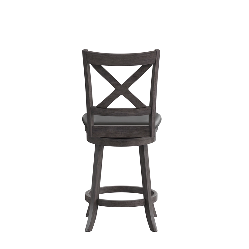 Commercial Wooden Swivel Counter Stools - Gray Wash Walnut/Black LeatherSoft