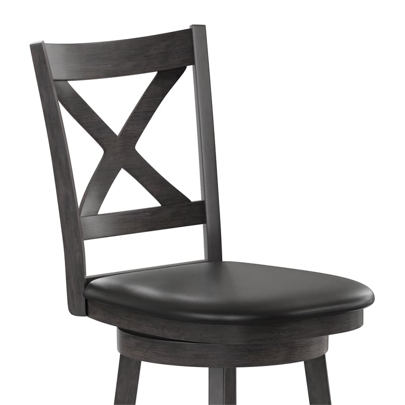 Commercial Wooden Swivel Counter Stools - Gray Wash Walnut/Black LeatherSoft