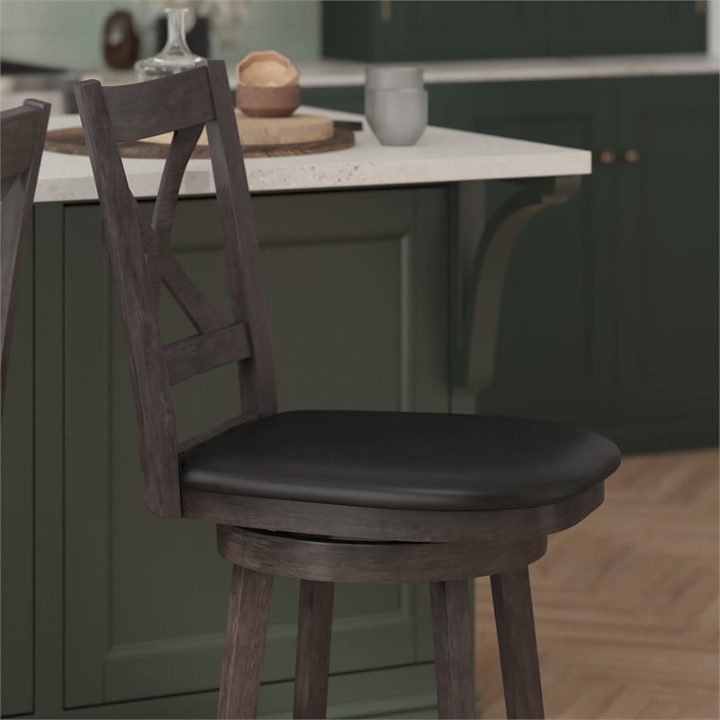 Commercial Wooden Swivel Counter Stools - Gray Wash Walnut/Black LeatherSoft