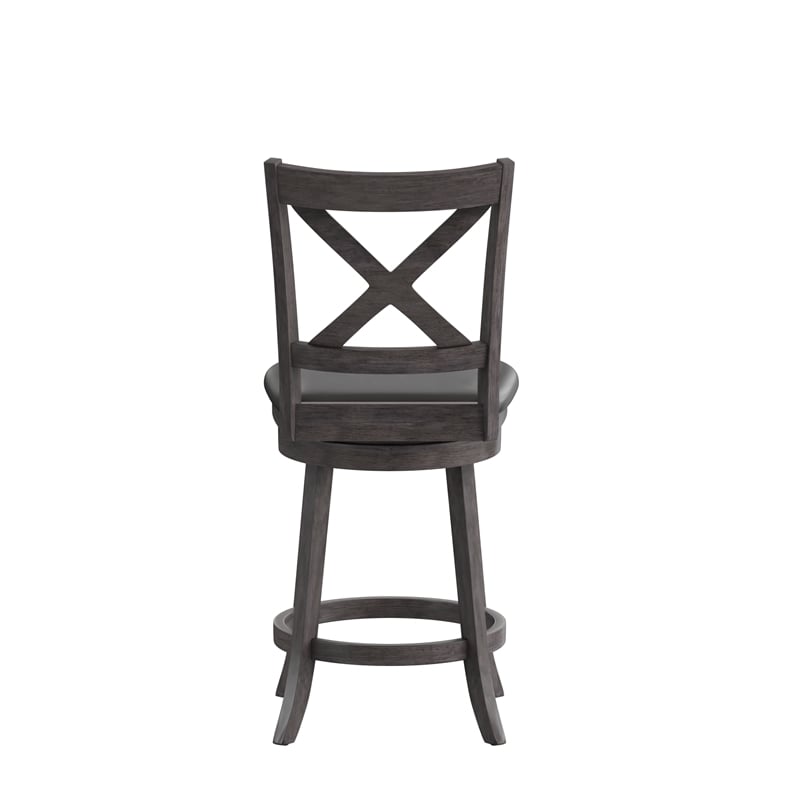 Commercial Wooden Swivel Counter Stools - Gray Wash Walnut/Black LeatherSoft