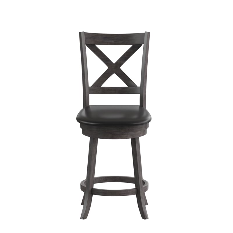 Commercial Wooden Swivel Counter Stools - Gray Wash Walnut/Black LeatherSoft