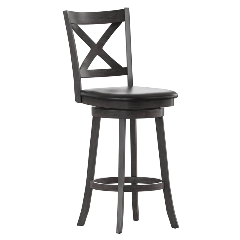 Commercial Wooden Swivel Bar Stools - Gray Wash Walnut/Black LeatherSoft