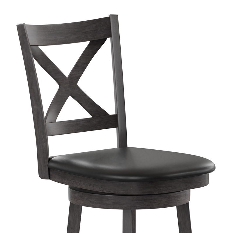 Commercial Wooden Swivel Bar Stools - Gray Wash Walnut/Black LeatherSoft