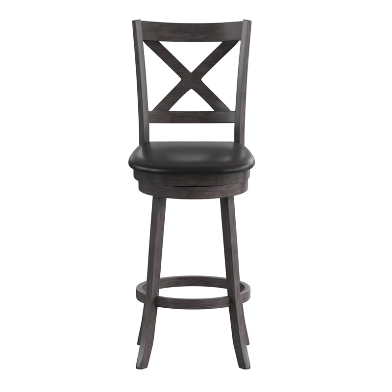 Commercial Wooden Swivel Bar Stools - Gray Wash Walnut/Black LeatherSoft