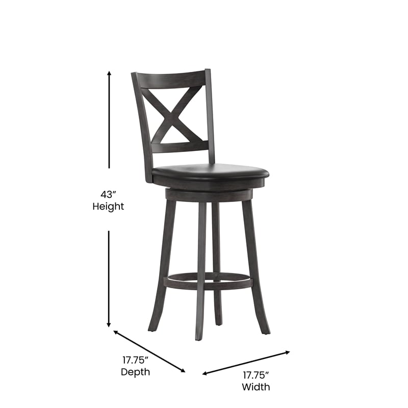Commercial Wooden Swivel Bar Stools - Gray Wash Walnut/Black LeatherSoft