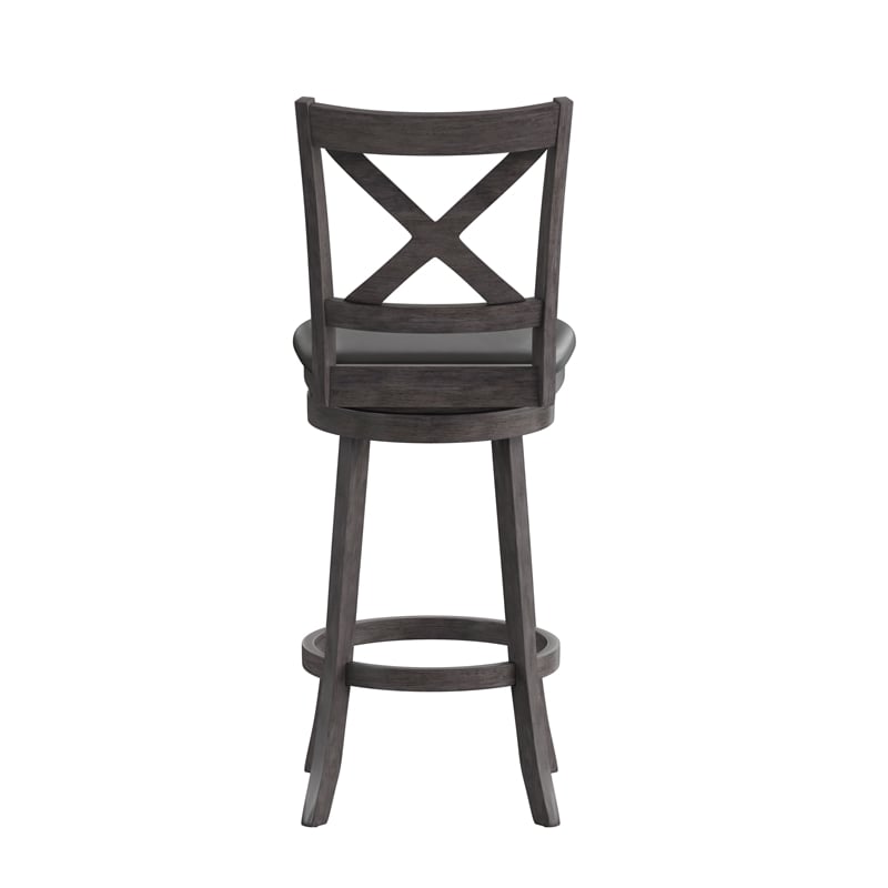 Commercial Wooden Swivel Bar Stools - Gray Wash Walnut/Black LeatherSoft