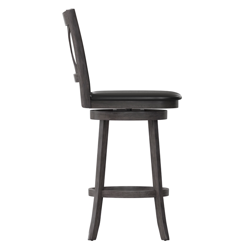 Commercial Wooden Swivel Bar Stools - Gray Wash Walnut/Black LeatherSoft