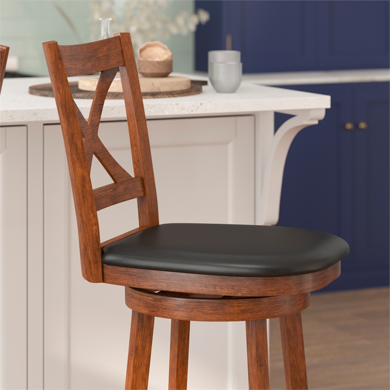 Commercial Wooden Swivel Bar Stools - Antique Oak/Black LeatherSoft