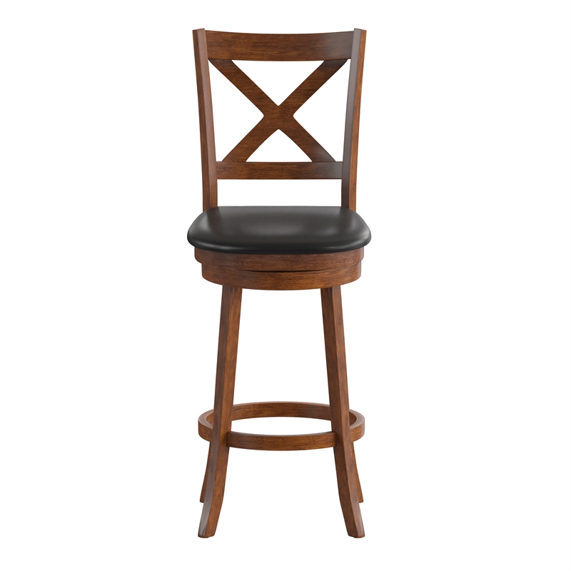 Commercial Wooden Swivel Bar Stools - Antique Oak/Black LeatherSoft