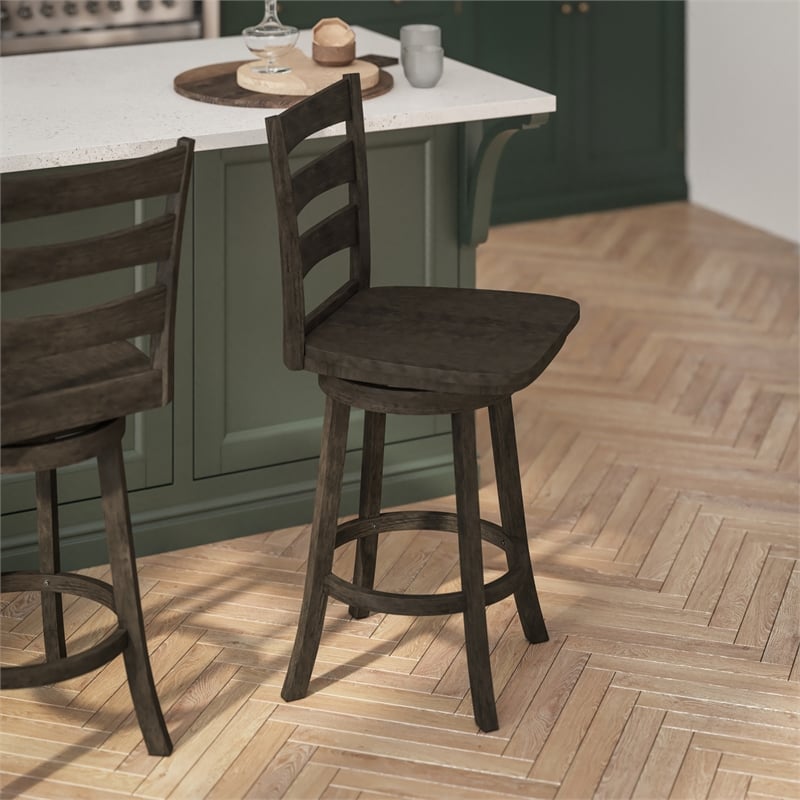 Commercial Wooden Swivel Counter Height Stool in Gray Wash Walnut