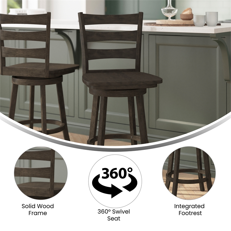 Commercial Wooden Swivel Counter Height Stool in Gray Wash Walnut