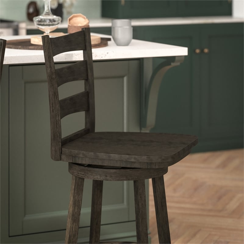 Commercial Wooden Swivel Counter Height Stool in Gray Wash Walnut