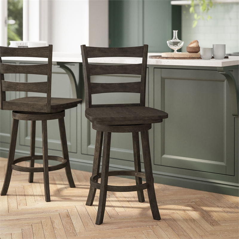 Commercial Wooden Swivel Counter Height Stool in Gray Wash Walnut