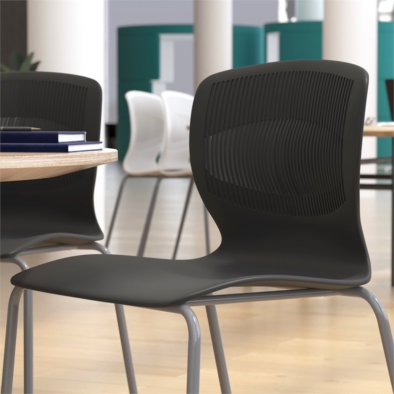 Commercial Grade 770 LB. Capacity Plastic Stack Chair with Lumbar Support-Black