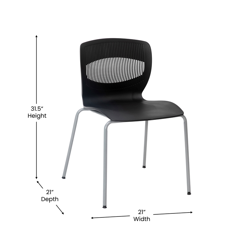 Commercial Grade 770 LB. Capacity Plastic Stack Chair with Lumbar Support-Black
